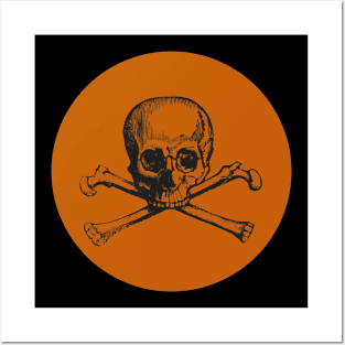 Skull and Crossbones Black and Orange Posters and Art